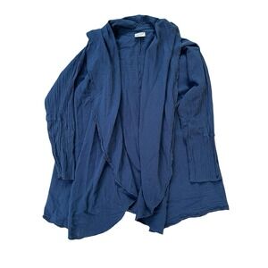 Oh My Gauze Size 1/ Medium Ruffle Collar Cardigan Topper Jacket Navy Blue Cotton